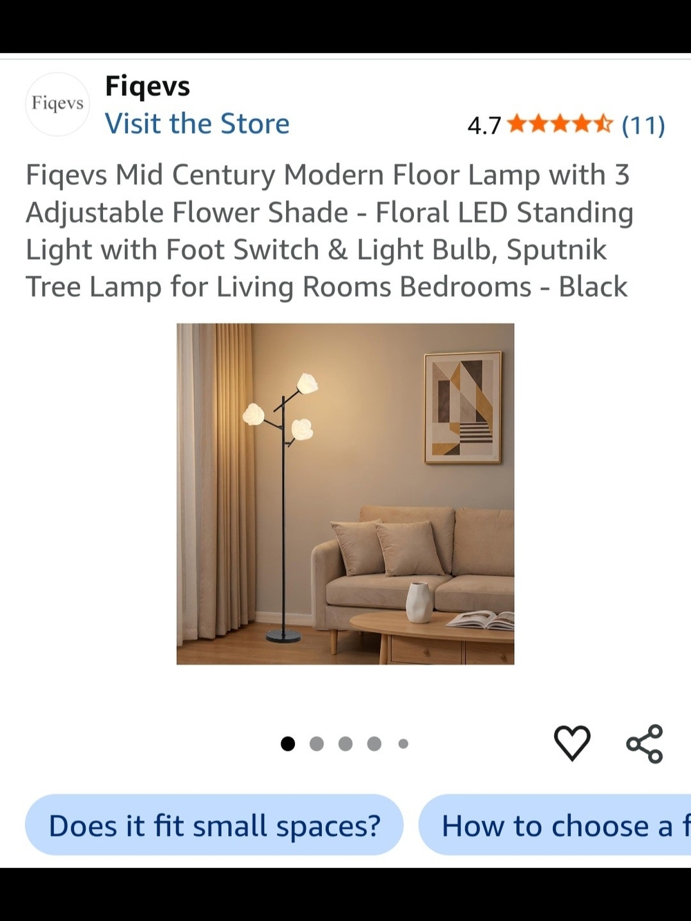 Black Mid-Century Modern Floor Lamp with 3 Adjustable Shades